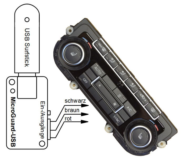 MicroGuard-USB Fernbedienung für Standheizung VW Bedienelement 5K0907044GM